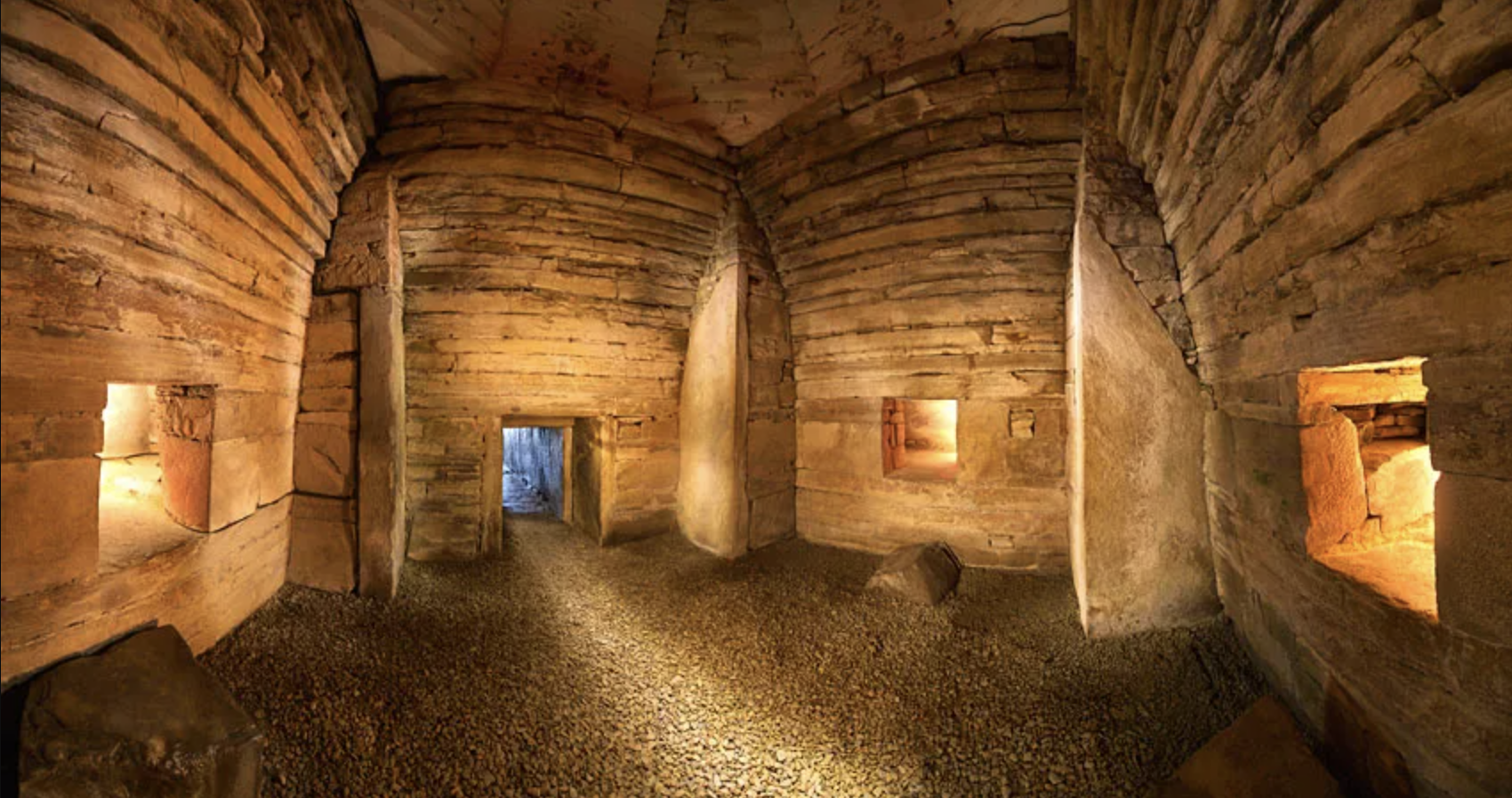 The interior chamber of Maeshowe, illuminated by the sun of the Winter Solstice