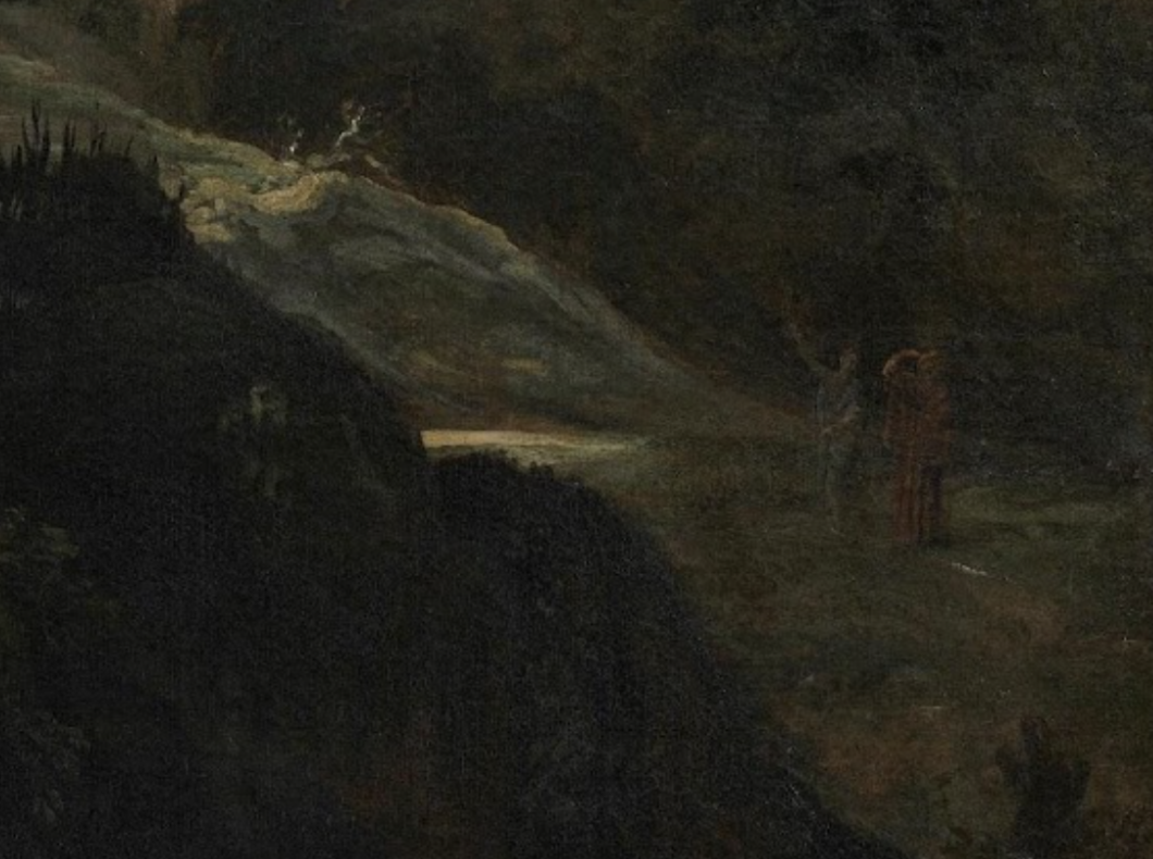 On the lower right of Lanfranco’s canvas, two small figures look up