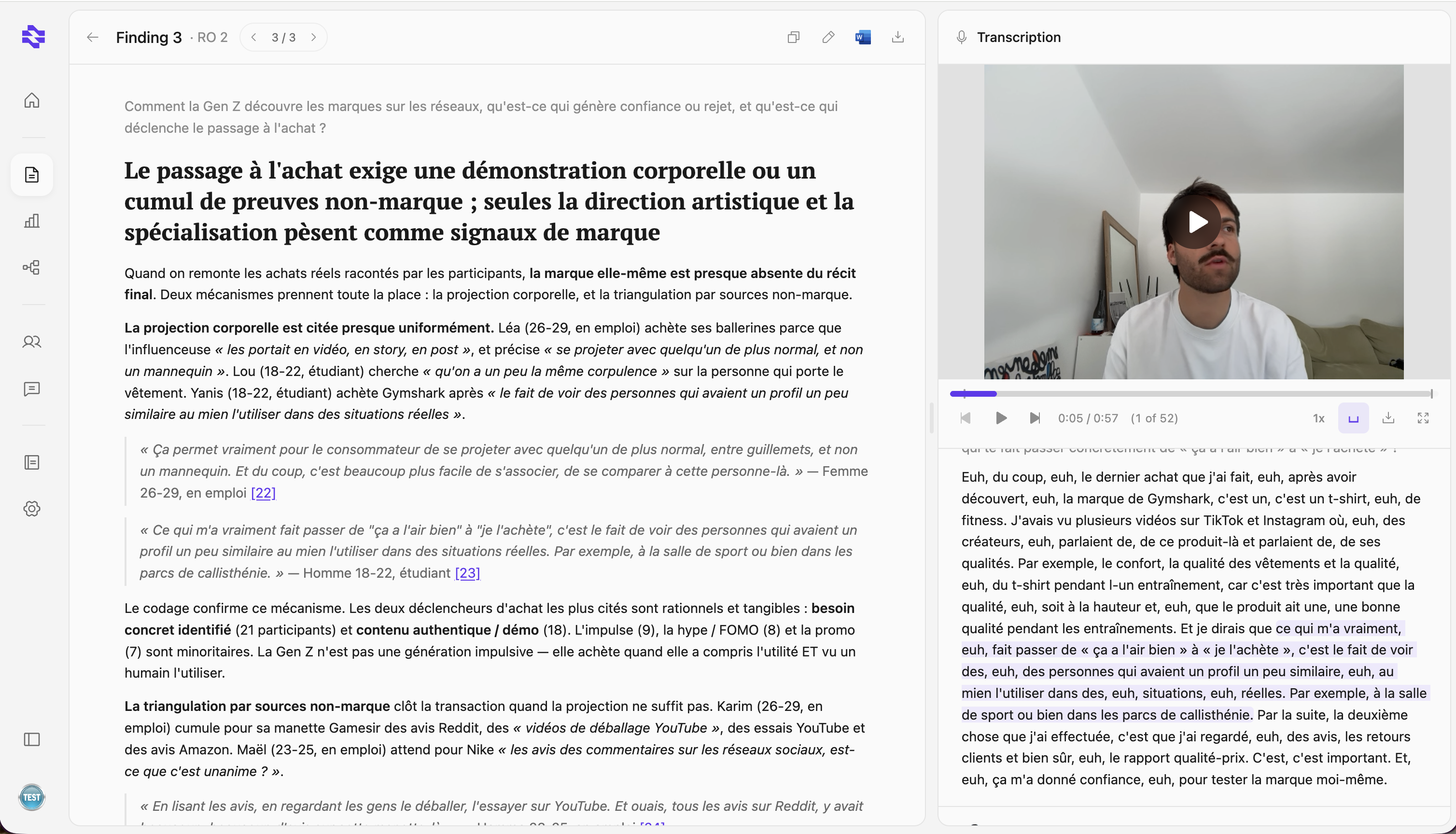 Analysis and verbatims
