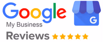 Google My Business Reviews with five gold stars and Google store icon.