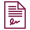 Icon of a document with a folded corner and a signature line at the bottom.