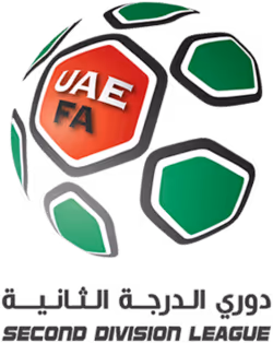 Logo of UAE FA Second Division League featuring a multi-panel green and red soccer ball with UAE FA text.