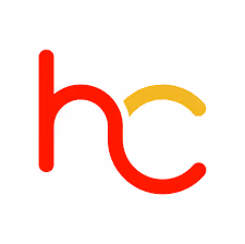 hc logo with lowercase letters h in red and c in gold.