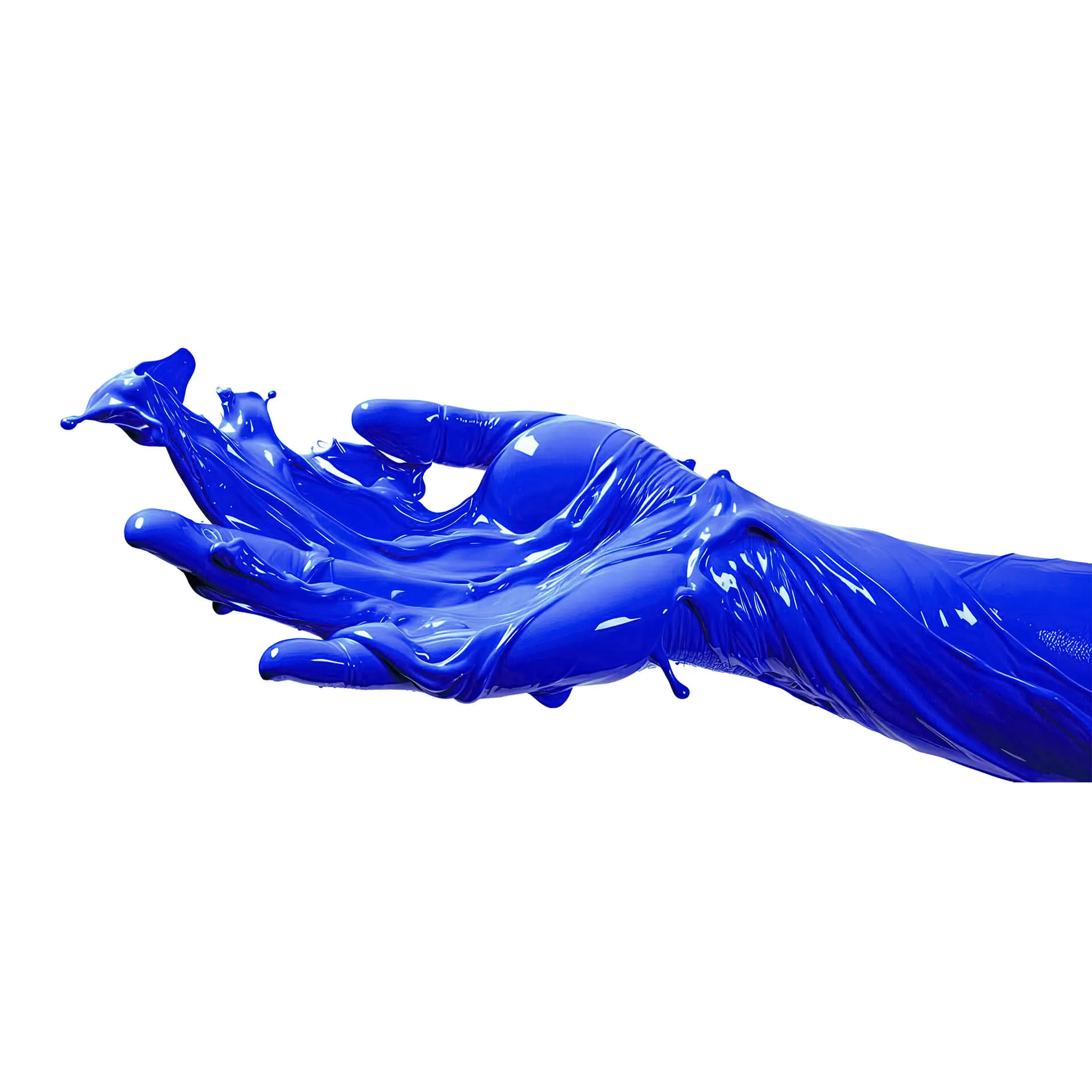 Hand aus blauer Farbe als Sinnbild für die Umsetzung, den dritten Schritt im Designprozess