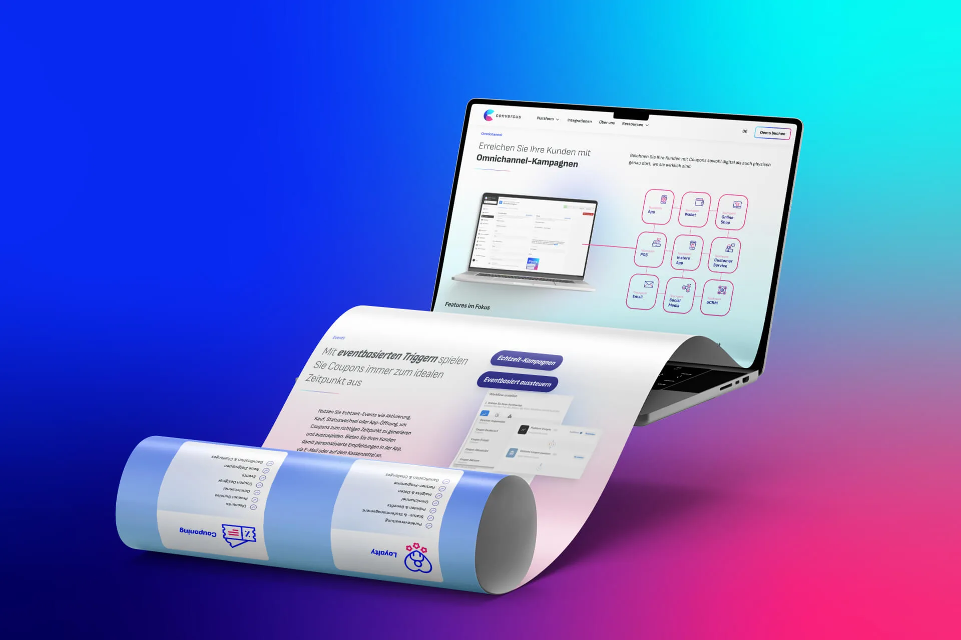 Mockup der Convercus Website auf einem Laptop als Beispiel für Webdesign im SaaS Bereich