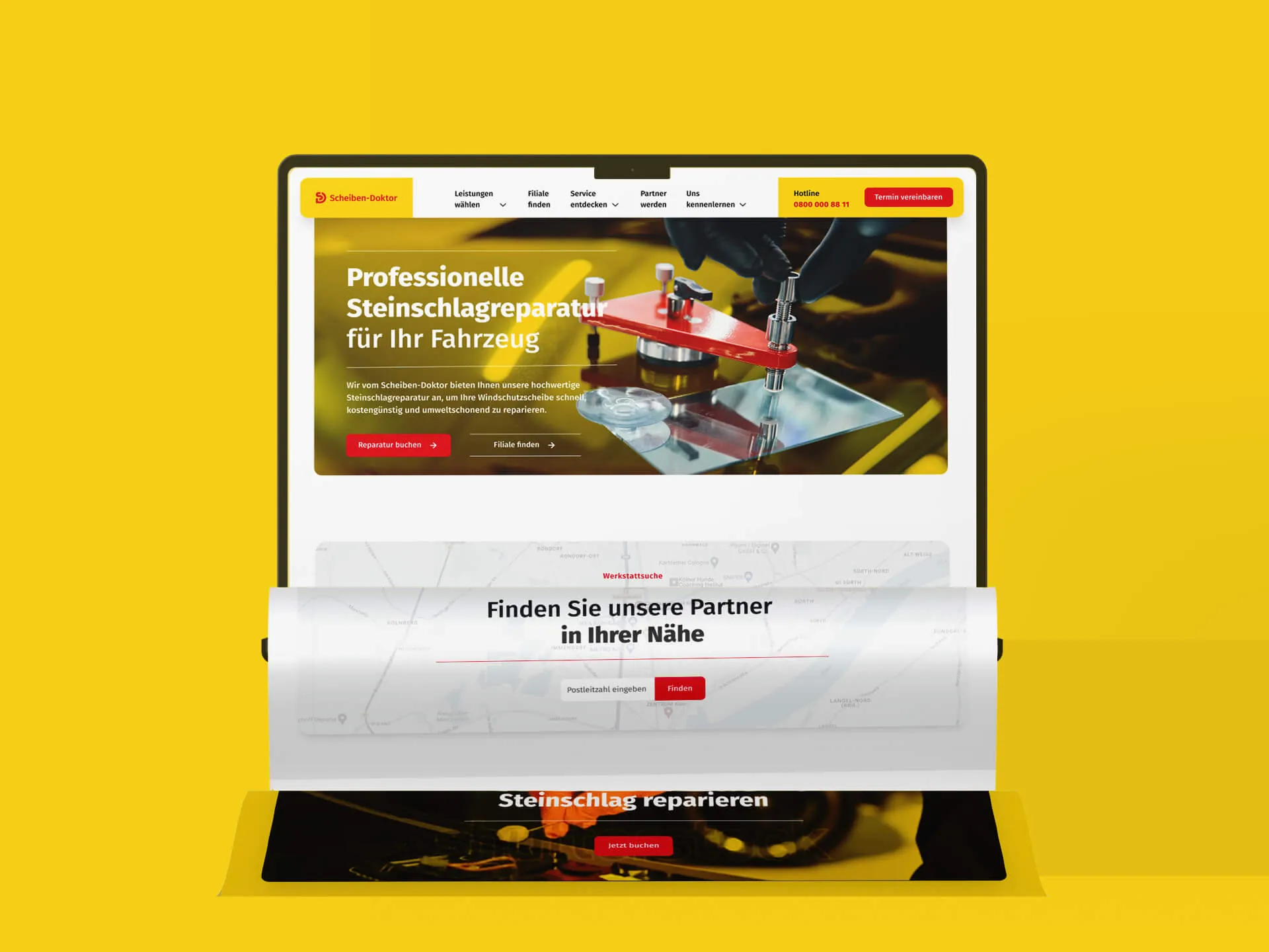 Mockup der Scheiben-Doktor Website auf einem Laptop als Beispiel für ein B2B Webprojekt