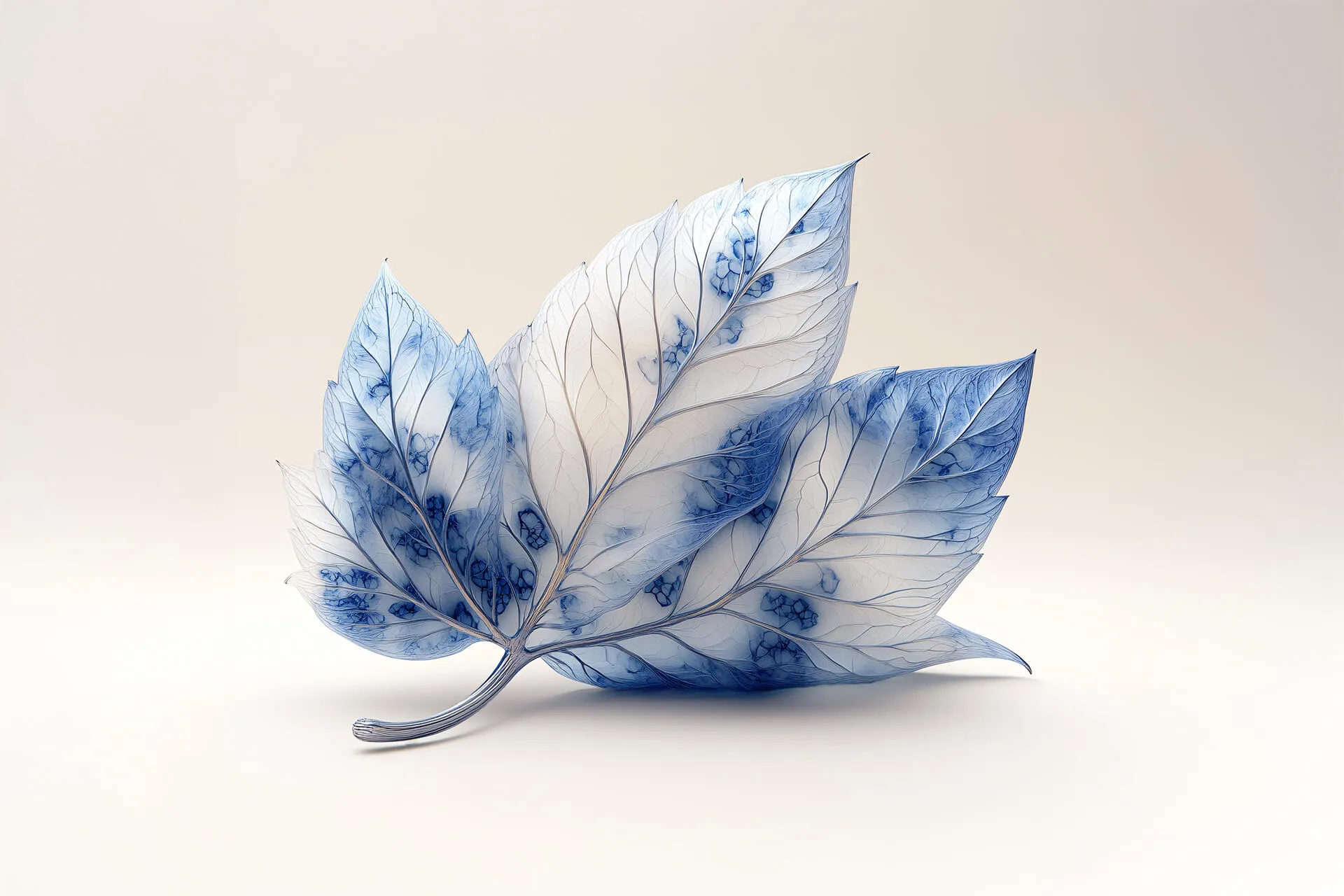 Blau gemustertes Blatt mit feinen Adern als Sinnbild für eine skalierbare Markengestaltung