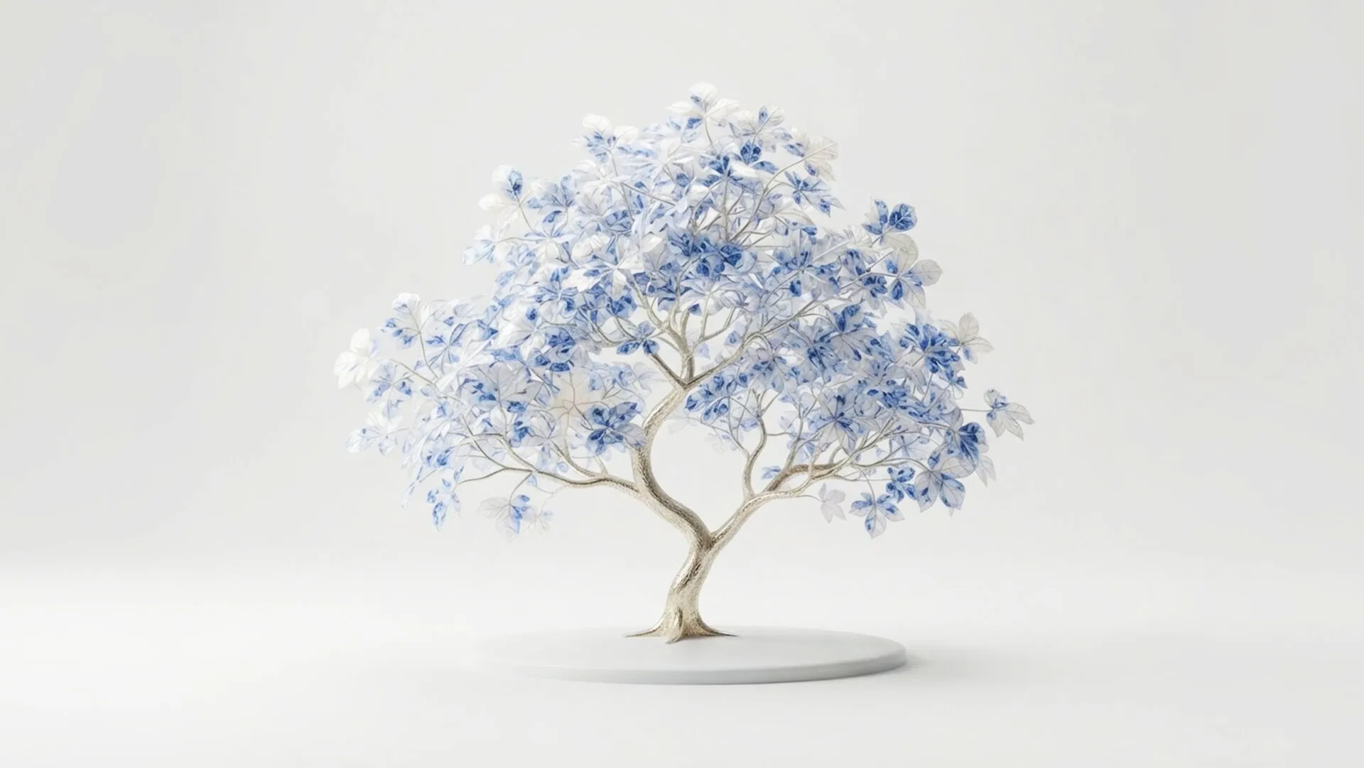 Kleiner Baum mit blauweißen Blüten als Sinnbild für gewachsene Seniorität statt Zufall