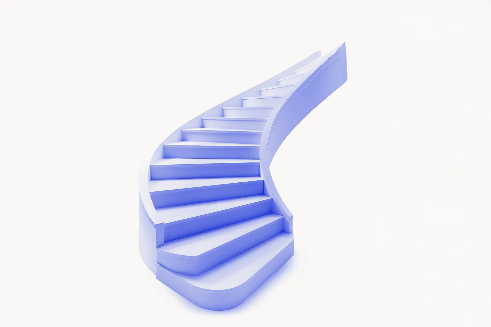 Geschwungene hellblaue Wendeltreppe als Sinnbild für eine Website, die im System skalierbar ist