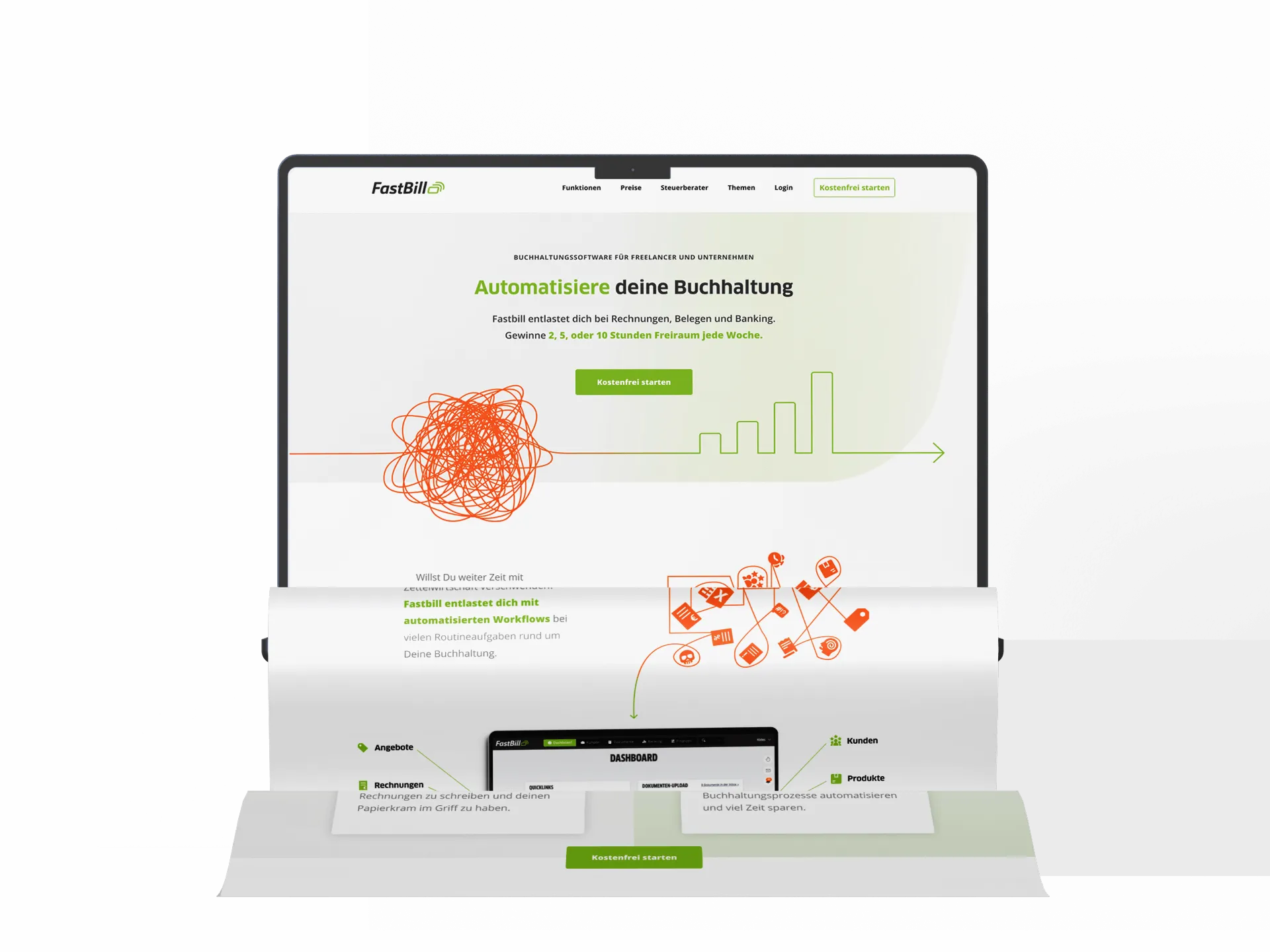 Mockup der FastBill Website auf einem Laptop als Beispiel für eine Growth Website von KIDES