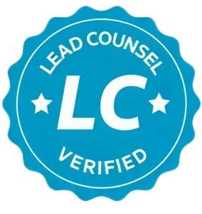 Blue badge with the words 'Lead Counsel Verified' and initials 'LC' between two stars.