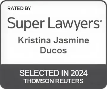 Badge stating Kristina Jasmine Ducos is rated by Super Lawyers and selected in 2024 by Thomson Reuters.