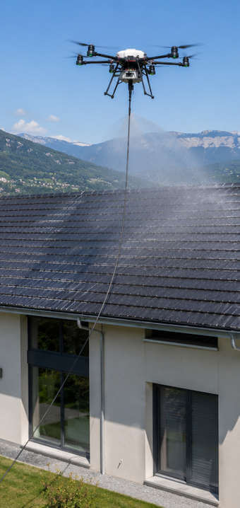 Démoussage de toiture en tuiles à Chambéry, avant traitement hydrofuge