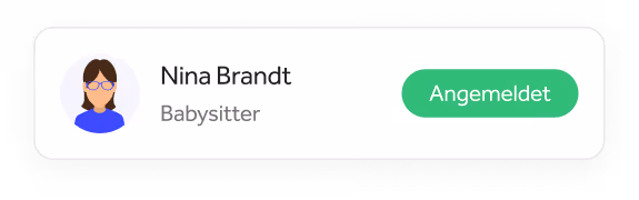 Profilkarte mit Avatar, Name Nina Brandt, Berufsbezeichnung Babysitter und grünem Button mit dem Text Angemeldet.