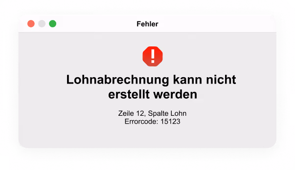 Fehlermeldung auf Computerbildschirm mit rotem Warnsymbol.