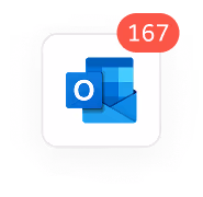 Outlook app icon showing 167 unread messages.