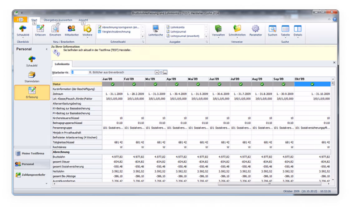 Screenshot of an old German payroll software.