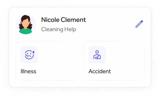 Profile of Nicole Clement, cleaner, with options for illness and accident.