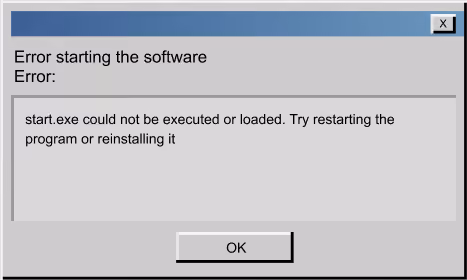 Error message: start.exe failed to run or load; restart or reinstall recommended.