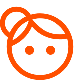 Eenvoudige oranje pictogram van een vrouwelijk gezicht met knotje.