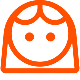 Eenvoudige oranje pictogram van een vrouwelijk gezicht met lang haar.