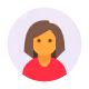 Illustratie van een vrouw met kastanjebruin haar en een rood shirt tegen een grijze achtergrond.