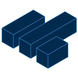 Isometric illustration of three blue rectangular bars of varying lengths on a black background.