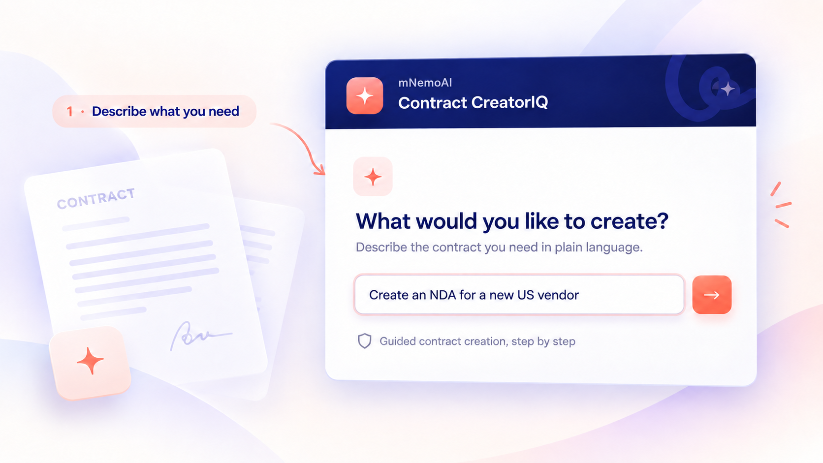 Contract CreatorIQ prompt interface for describing a contract in plain language.