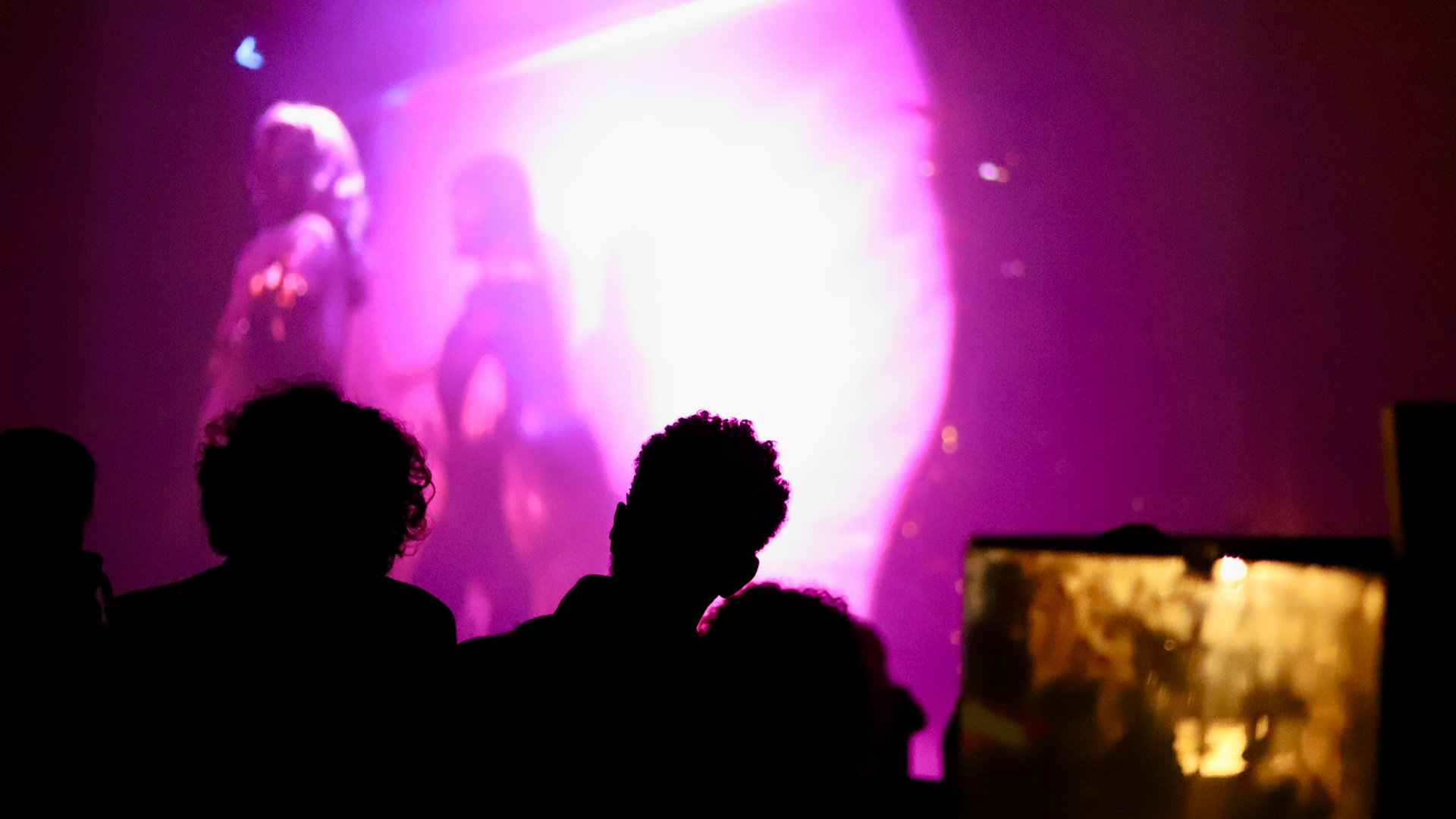 Audience members watching a film about drag culture at the tendermesh Film Festival