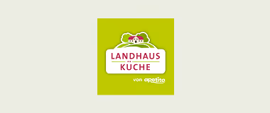 Logo von Landhaus Küche auf grünem Hintergrund.