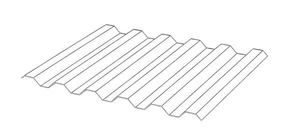Black corrugated metal sheet panel viewed at an angle with ridges and grooves.