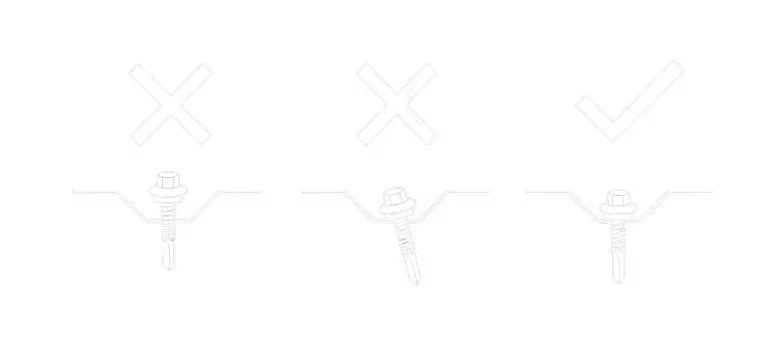 Diagram showing three screw placements: two incorrect with angled screws, one correct with straight screw placement.