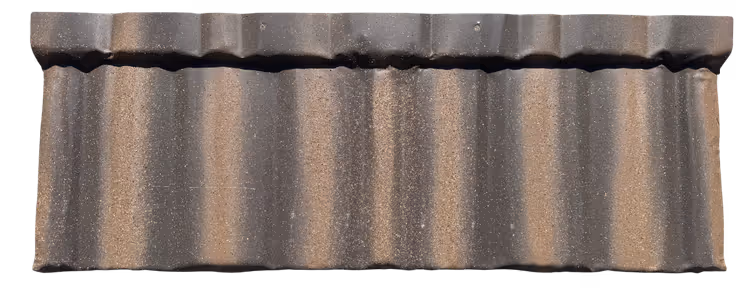 Corrugated roof tile with brown and gray stripes and a textured surface.