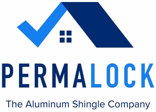 PERMALOCK Aluminum Shingle Company logo with house roof and window icon in blue tones.
