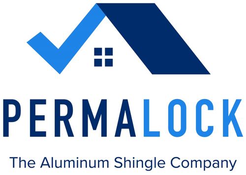 PERMALOCK Aluminum Shingle Company logo with house roof and window icon in blue tones.