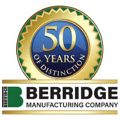 Berridge Manufacturing Company logo with a gold and blue seal reading 50 years of distinction.