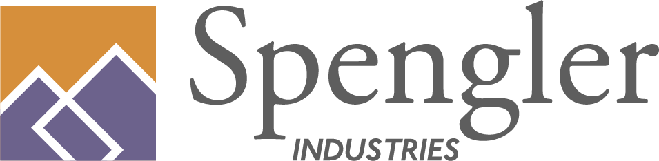 Spengler Industries logo with geometric shapes in orange and purple.