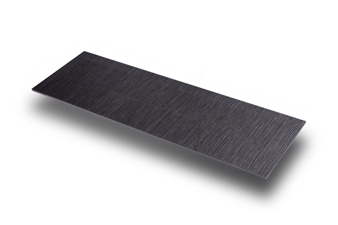 Rectangular dark solar roof tile 45 by 15 inches with a textured brushed finish.