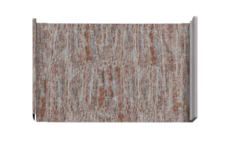 Rectangular rug with abstract linear pattern in muted gray, brown, and red tones.