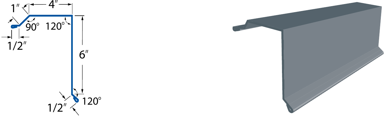 Gable Trim profile diagram and 3D render