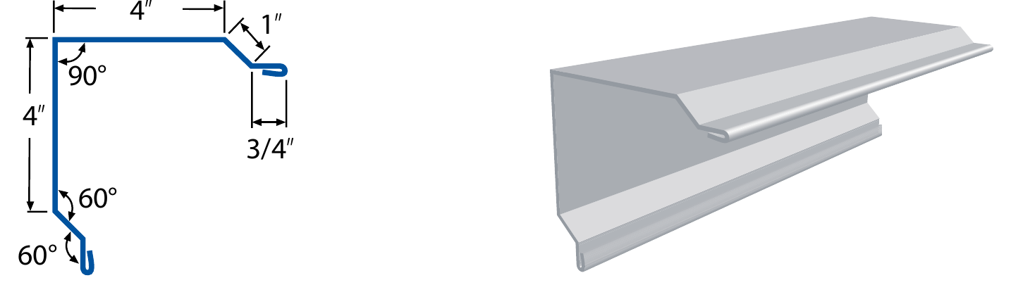 Outside Corner 4″ profile diagram and 3D render