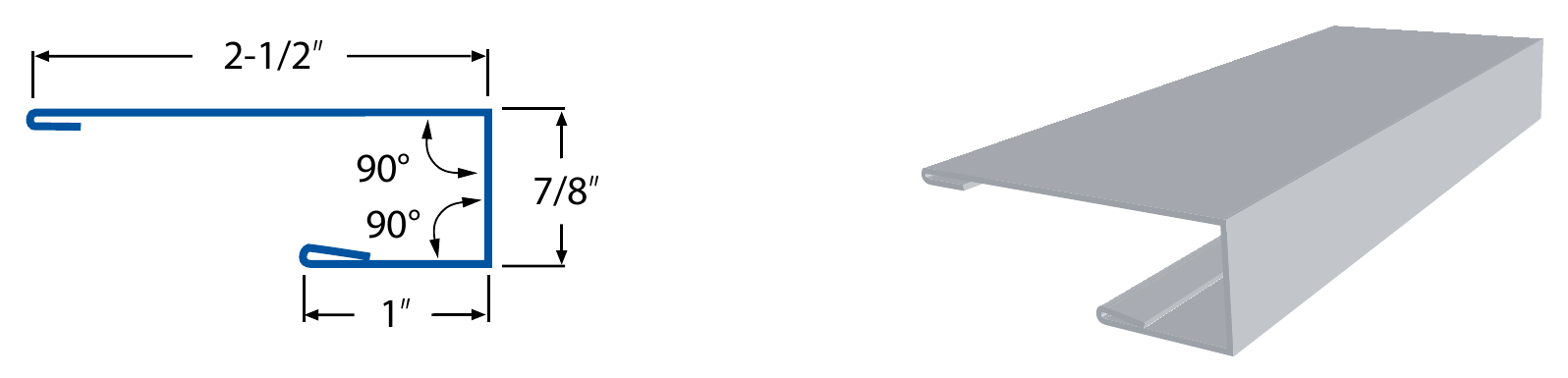 “J” Channel profile diagram and 3D render
