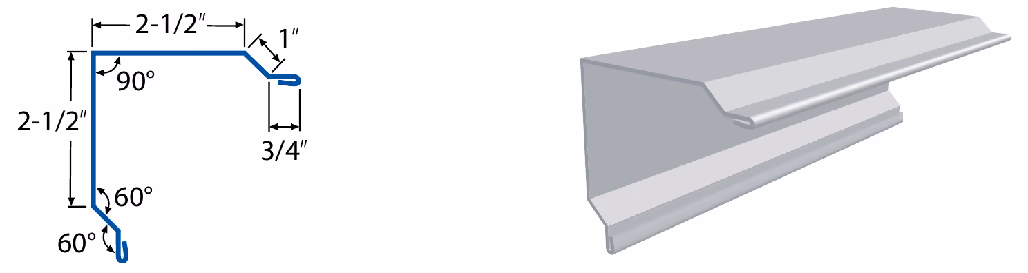 Outside Corner 2-1/2″ profile diagram and 3D render