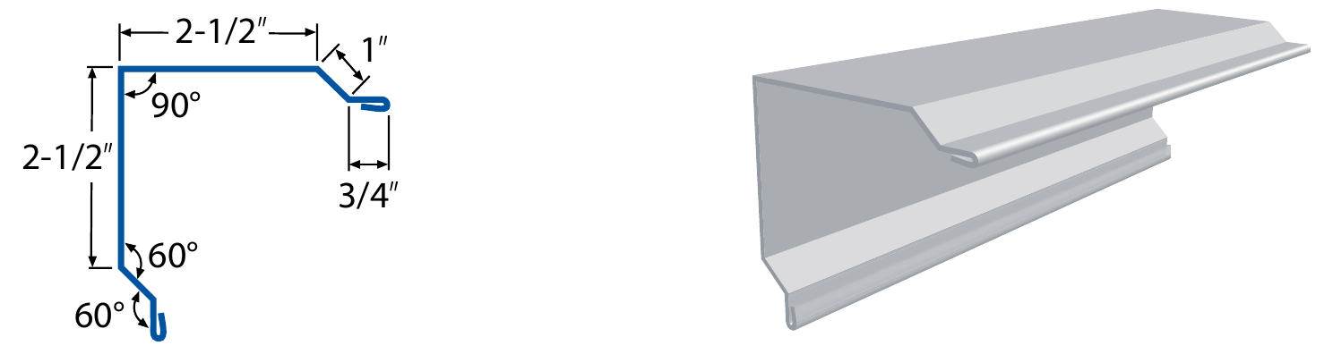 Outside Corner 2-1/2″ profile diagram and 3D render