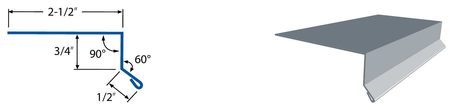 Drip Edge profile diagram and 3D render