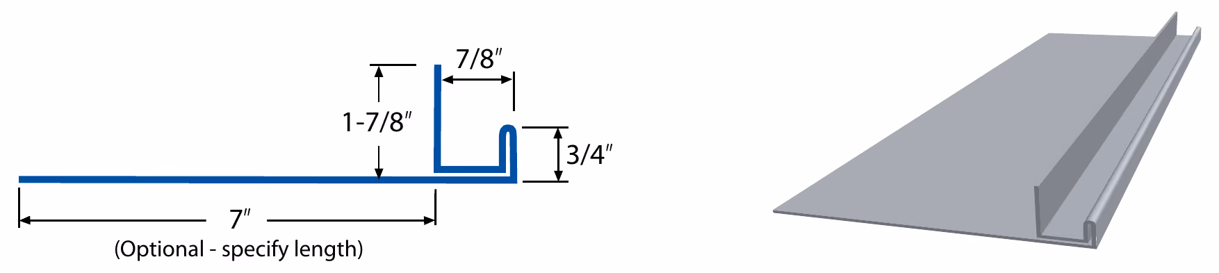 Overhead Door Trim profile diagram and 3D render