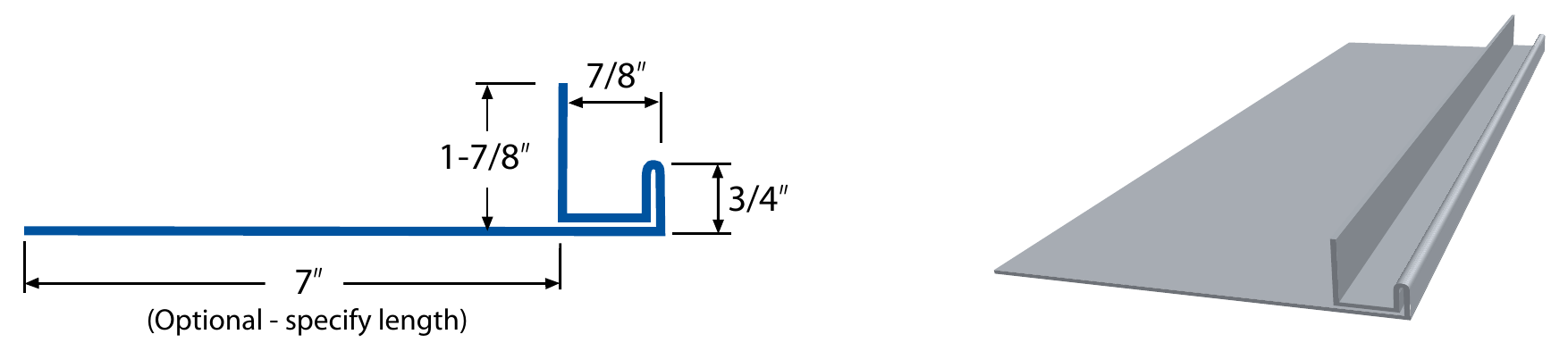Overhead Door Trim profile diagram and 3D render