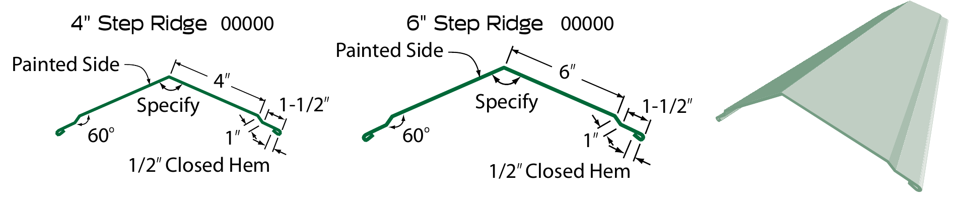 Step Ridge Cap profile diagram and 3D render