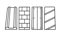 Four vertical door or window panel designs in black and white with different patterns.