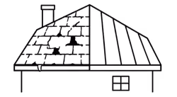 Line drawing of a house with a chimney and a window with four panes.